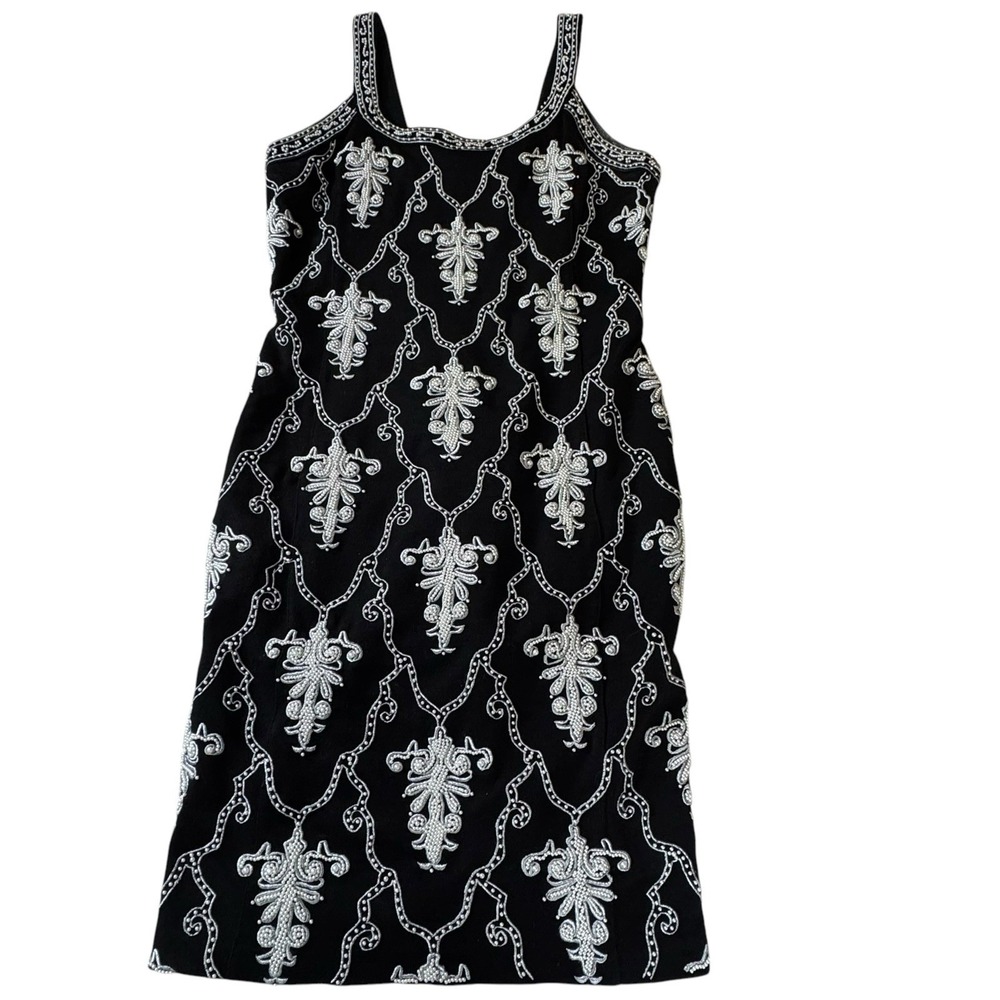 VTG ADRIENNE VITTADINI Dress Women's Size 12 SHEATH WHITE PEARL‎ BEADED ELEGANT